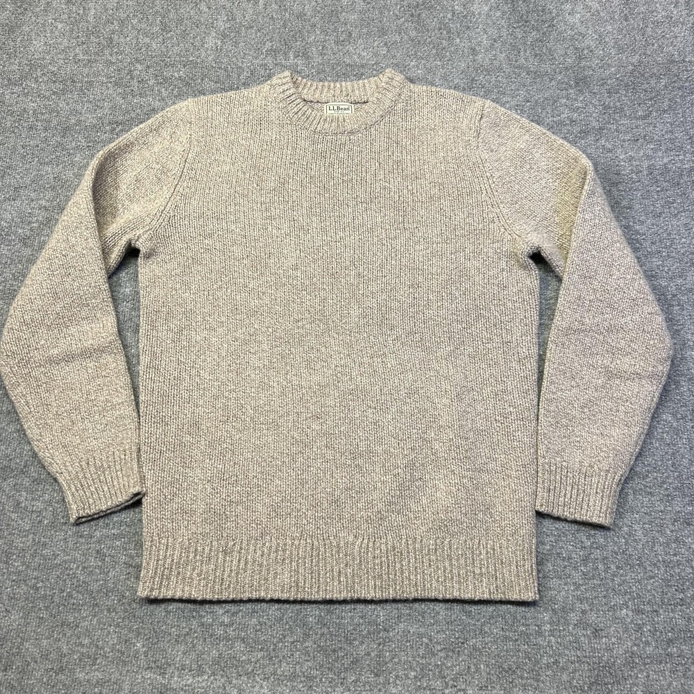 L.L.Bean 100% Lambswool Sweater Mens Medium Tall Beige Crewneck Pullover Knit